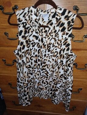 Chico's Womens Large Leopard Print Sleeveless V-Neck Tunic